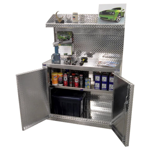 Garage & Shop Combination 4 Foot  Base Cabinet with Overhead Shelf - Deluxe, (48"L x 70"H  x 22"D), Aluminum