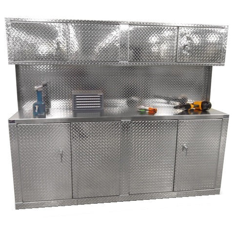 Combination 8 Foot Base Cabinet with Overhead Cabinet - Deluxe, (96"L x 80"H  x 22"D), Aluminum
