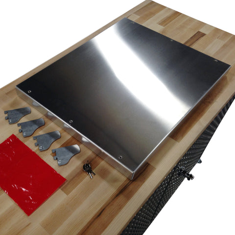 Garage & Shop Rolling Workbench Storage Cabinet - 4 Ft, (48"L x 39"H  x 22"D), Aluminum & Butcher Block