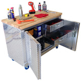 Garage & Shop Rolling Workbench Storage Cabinet - 4 Ft, (48"L x 39"H  x 22"D), Aluminum & Butcher Block