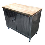 Garage & Shop Rolling Workbench Storage Cabinet - 4 Ft, (48"L x 39"H  x 22"D), Aluminum & Butcher Block