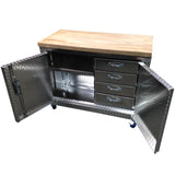 Garage & Shop Rolling Workbench Storage Cabinet - 4 Ft, (48"L x 39"H  x 22"D), Aluminum & Butcher Block