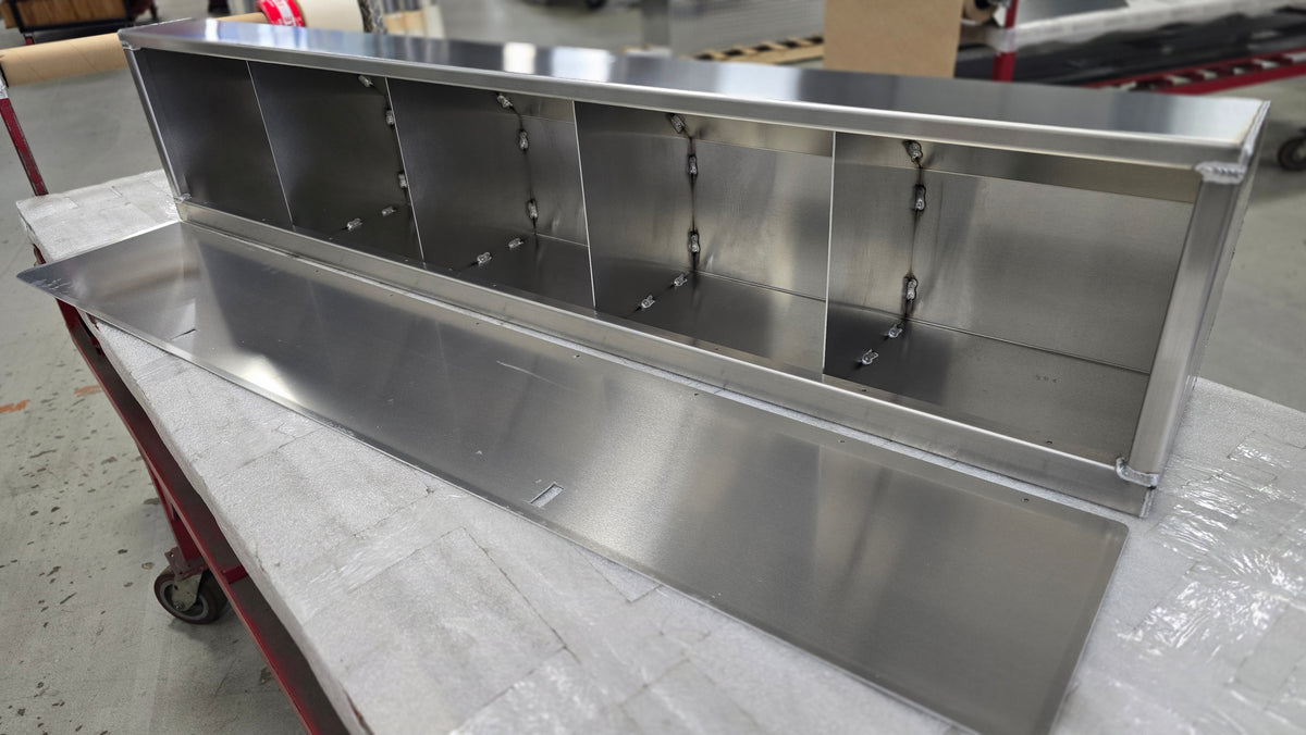 Overhead Trailer Cabinet with Radius Back - 6 foot (72"L x 15"H x 12"D), Aluminum SCRATCH AND DENT