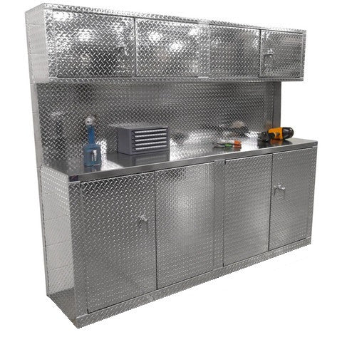 Combination 8 Foot Base Cabinet with Overhead Cabinet - Deluxe, (96"L x 80"H  x 22"D), Aluminum