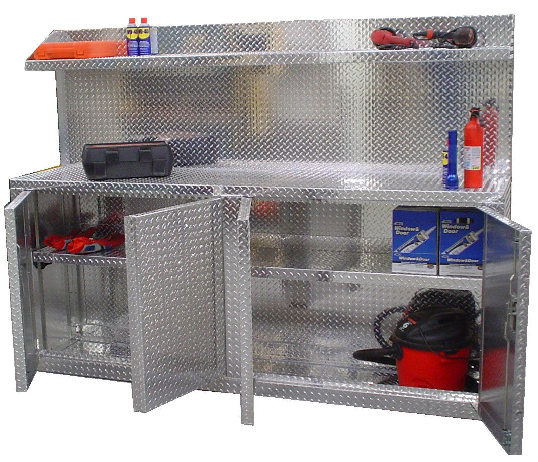 Combination 8 Foot Base Cabinet with Overhead Shelf - Deluxe - Aluminum