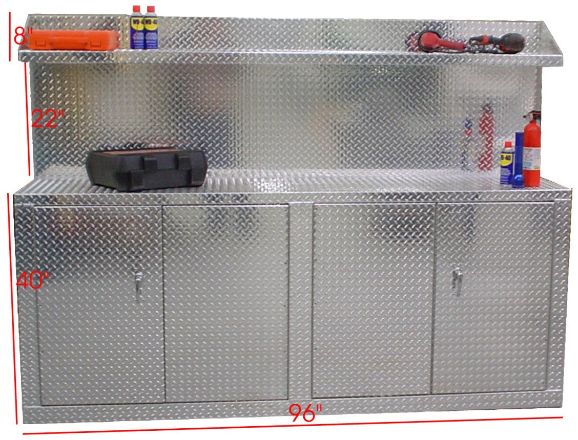 Combination 8 Foot Base Cabinet with Overhead Shelf - Deluxe - Aluminum