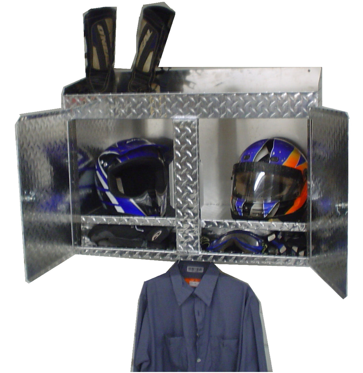 Helemt Box Layout Trailer Helmet Cabinet Deluxe - 2 Mount (32