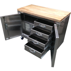 Rolling Workbench Storage Cabinet, Aluminum & Butcher Block